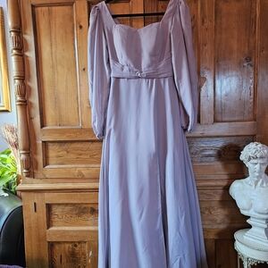 Romantic Long Sleeve Lavender Renaissance Gown With Lace Up Back